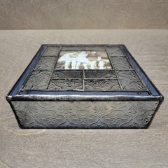 J. Devlin Stained Glass Leaded Frame For 3×3″ Square Photo Blue Free Standing