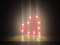 Pink Marquee 3D Light Heart Love Sign, Decorative Light Battery Operated 8×8″