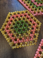 Retro Decor 60’s 70’s Boho Beaded Dolly Set of 3 Pink, Amber & Green Large/Small