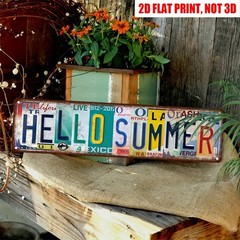 Vintage Hello Summer Metal Tin Signs Street Signs Man Cave Wall Decor Art 16x4in
