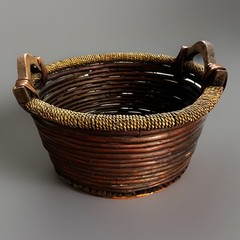Vintage Handwoven Rattan Basket Handles Coastal Boho Rustic Organic Modern Decor