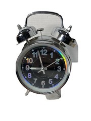 Classic Retro Two Bell Chrome Alarm Clock-No Tick Quartz-Luminous Hands-4” Face