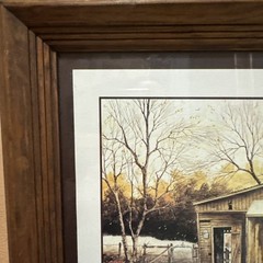 (2)Vintage Country Barn Wooden Framed Print Rustic Farmhouse Wall Art Decor