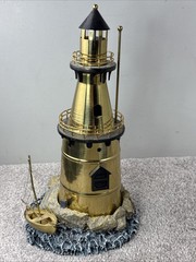 Gatco Solid Brass Nautical Maritime LIGHTHOUSE w/ Sailboat Desk Sculpture 12in