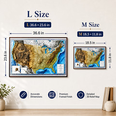 Real 3D raised relief map of the United States – with touchable mountain peaks.
