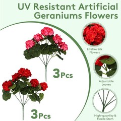 Artificial Flowers for Outdoor, UV Resistant Realistic Geranium Fake Flowers-…