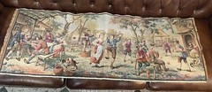 Vtg Tapestry Women Men Dancing Drinking European Village 54”x20” Made In Belgium