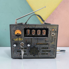 Nixie tube clock radio with Bluetooth, AUX, FM radio, Alarm, in metallic case