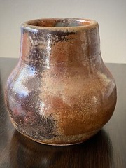 Ceramic Vase Multicolor Small 4” Handmade Signed Half Glossy Half Matte