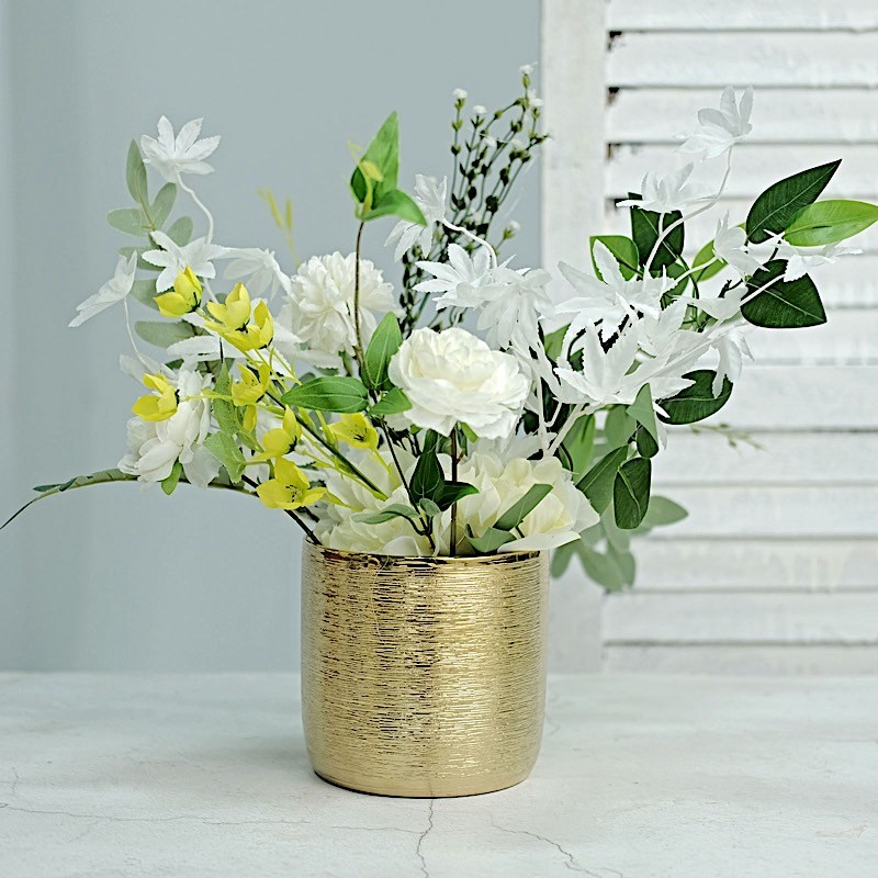 GOLD 2 Round 5″ Metallic Ceramic FLOWER POTS Succulent Planters Party Events