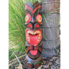 20 In. Tiki Mask Crazy Tongue Wood Art Decor
