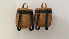 Two Mini Adirondack Backpack Baskets Wall-Mounted Wicker Organizer Home Decor