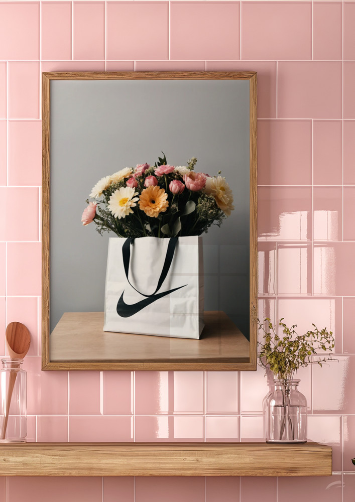 Vintage Nike Sneaker Poster with Flowers, Hypebeast Decor for Sneakerhead Lovers