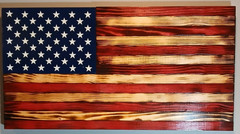 RUSTIC WOODEN AMERICAN FLAG HANDCRAFTED BURNT 25″ x 13.5″ 50 STARS IN STOCK
