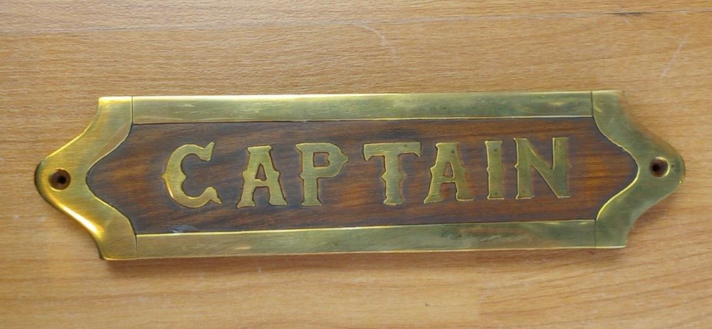Nautical Sailor Plaque Sign «Captain» Wood Brass Beach Boat Ship Sea Beach