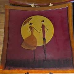 2 Square Fused Glass Concave Centerpiece Wall Art Young Love Strolling 14″x 14″