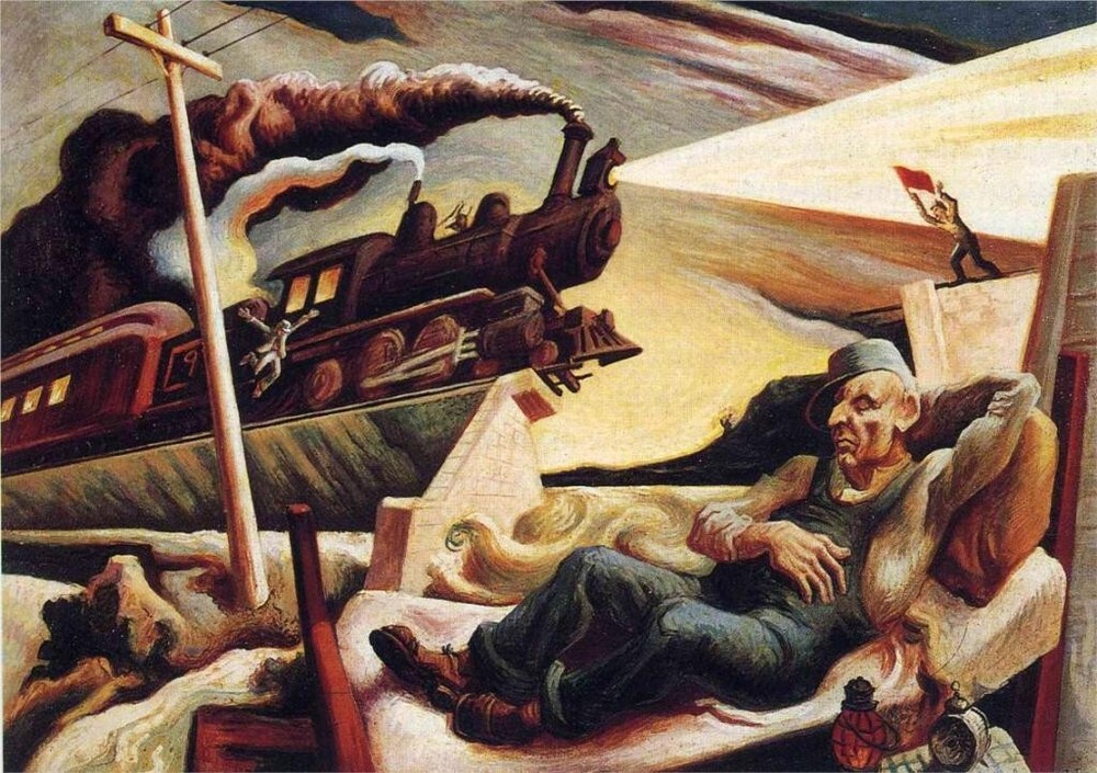 The Engineers Dream Thomas Hart Benton 1931 Railroad Train Lithograph Art Print