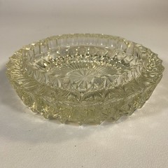 60s cut glass round ashtray key trinket holder – trinkets dish pale yellow tint