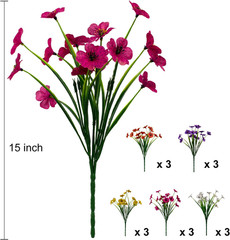 15 Bundles Artificial Flowers Outdoor UV Resistant Fake Silk Plants Plastic Faux