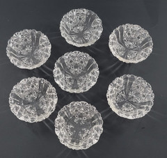 Set of 7 Vintage Crystal Round Cut Glass 4” Bowl Dessert Dish