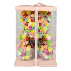 1 PCS Hand Made Rose Bear Artificial Flower Gift Colorful 15 Inch Pink Box