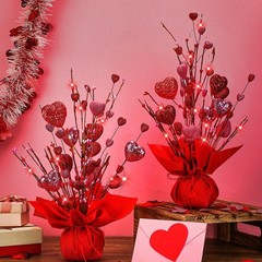 2 Pack Valentines Heart Table Tree Decorations 18 Inch LED Light up Artificia…