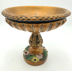 Floral Pedestal Compote Bowl Tazza Black Gold 9in Centerpiece Italy VTG