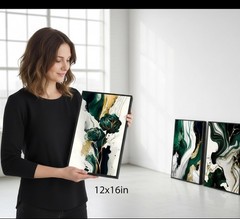 Floating Framed-3D Texture Abstract Green Gold Wall Art Set of 3,UV Printing …