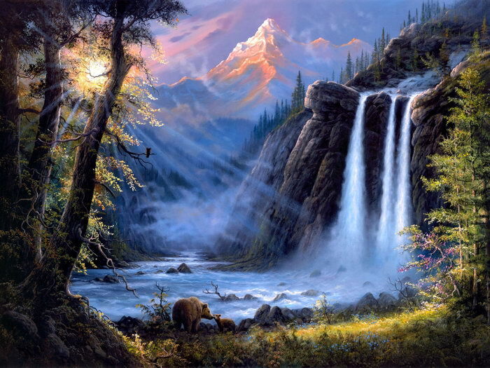 V0925 Amazing Painting Art Waterfall Forest Mountain Decor WALL POSTER PRINT CA