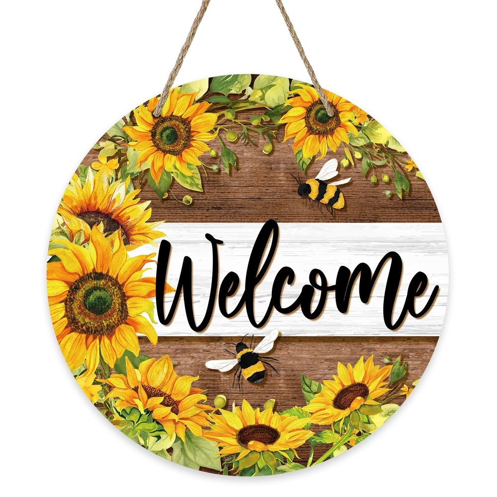 Welcome Spring Summer Sunflower Front Door Sign, Flower Bumble Bee Wood Door …