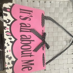 Pink Animal Print Hanging Wood Sign ‘It’s all about Me’ for Kids Bedroom