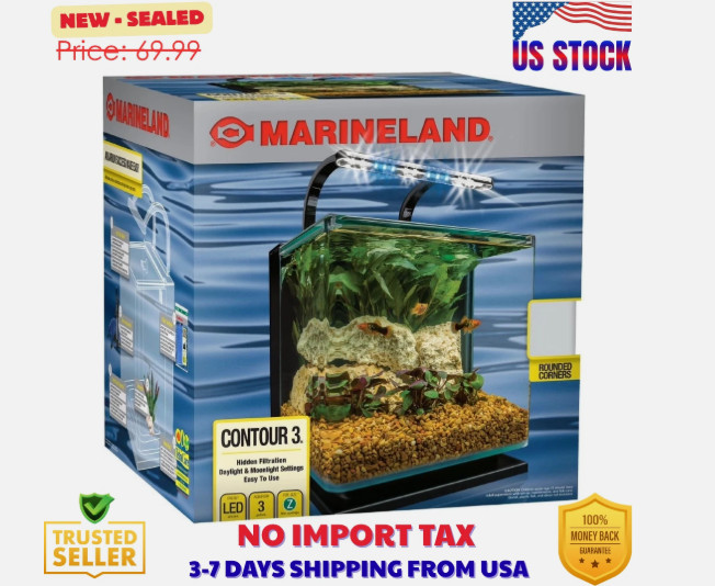 Marineland 3 Gallon Aquarium Kit, Glass Fish Tank with Filter and LED Lights