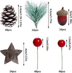216PCS Christmas Pine Cone Decoration Set Artificial Frosted Pine Cones Red Berr