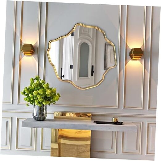 Irregular Wall Mirror Gold, Asymmetrical Wavy Mirrors Decoartive for Bathroom,