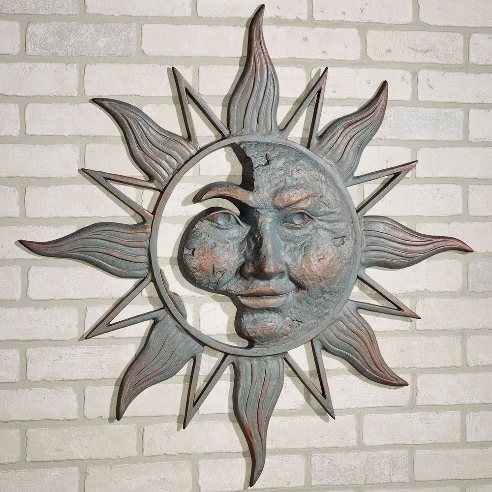 Half Face Sun Indoor Outdoor Copper Finish Patina Wall Art Decor
