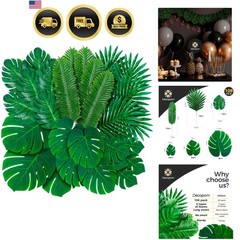 108 Pack Palm Leaves Artificial Tropical Monstera – 6 Kinds Large Small Green…