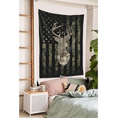 MINIOZE Tapestry Wall 59.8″L x 40″W Camo Camouflage American Flag Hunting Deer