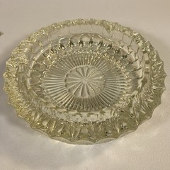 60s cut glass round ashtray key trinket holder – trinkets dish pale yellow tint