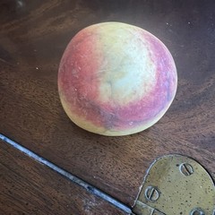 Early Italian Alabaster Hand Carved Hand Painted Half Peach With Pit . MCM