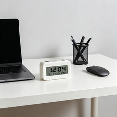 White Digital Alarm Clock with Temperature Date Weekday Display Battery Operate