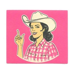 Vintage Cowgirl Pink Plaid Vinyl Sticker Retro Western Heroine Comic Art Decal
