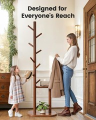 Pipishell Coat Rack, Freestanding Hall Tree with 8 Hooks & Storage Shelf, Sol…