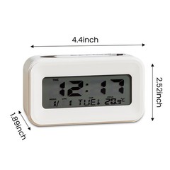 White Digital Alarm Clock with Temperature Date Weekday Display Battery Operate