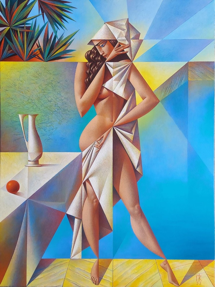 Colorful Female Abstract Poster, Geometric Painting Print, Modern Wall Decor