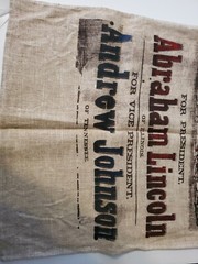 Reproduction Lincoln and Johnson Re-election Poster Print on Burlap Type Cloth