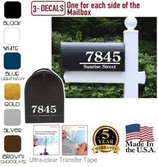 SET OF 3 CUSTOM MADE PERSONALIZED VINYL MAILBOX NUMBERS ADDRESS DECAL, (Model 3)
