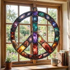 Galaxy Peace Sign Acrylic Suncatcher, Cosmic Peace Symbol Window Hanging Decor