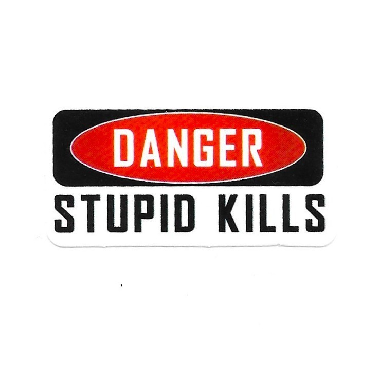 Danger Stupid Kills Vinyl Sticker Funny Job Site Decal Hard Hat Humor Toolbox
