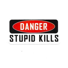 Danger Stupid Kills Vinyl Sticker Funny Job Site Decal Hard Hat Humor Toolbox