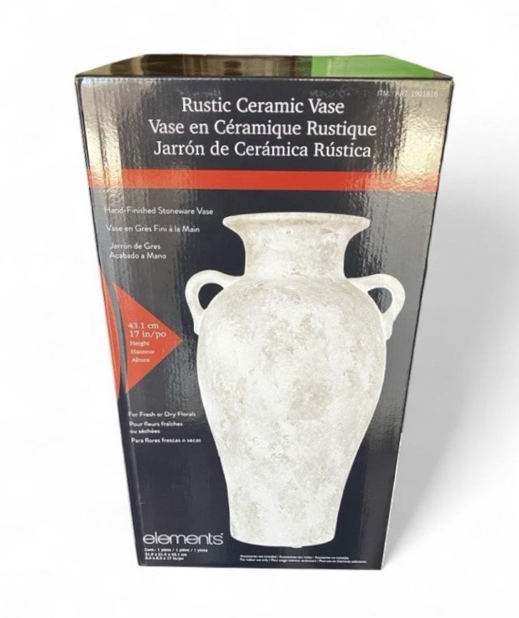 Elements Stoneware Table Vase Rustic White/Gray 17in Decorative
